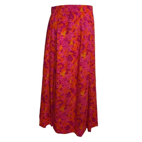 VINTAGE 70s handmade neon floral Hawaiian pleated‎ maxi skirt M - Picture 1 of 12